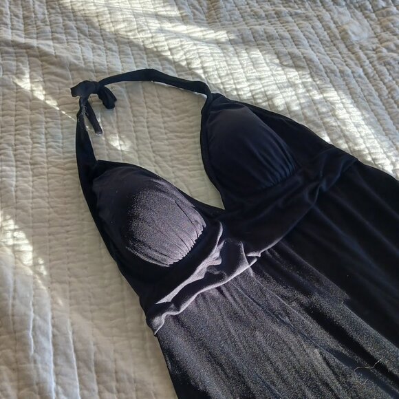 Black Halter Sun Maxi Dress w/ Cups Stretch Lightweight Loose Summer Womens 10 - Picture 2 of 8